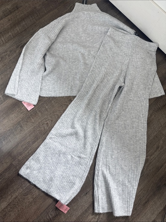 PrettyLittleThing Pants - PrettyLittleThing Grey Ribbed Knit Wide Leg Pants & Jumper Set